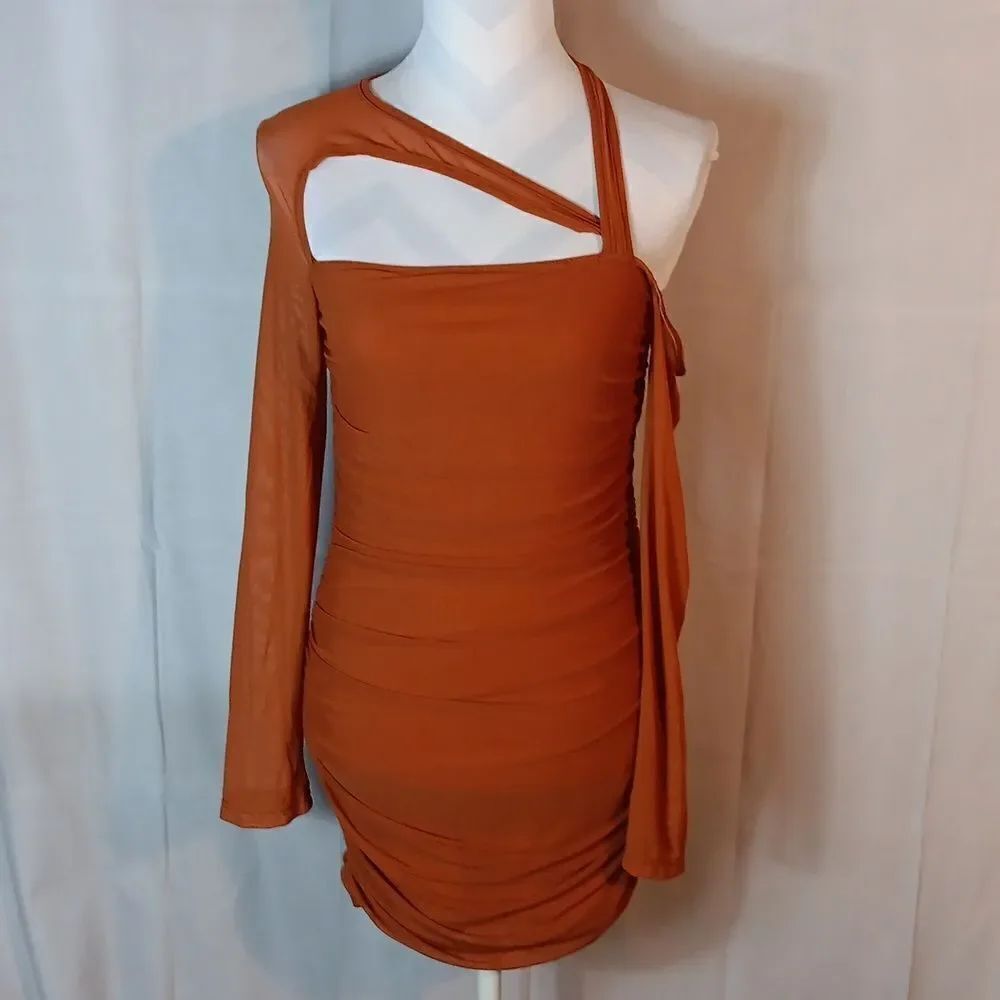 Elegant One-Shoulder Brown Dress